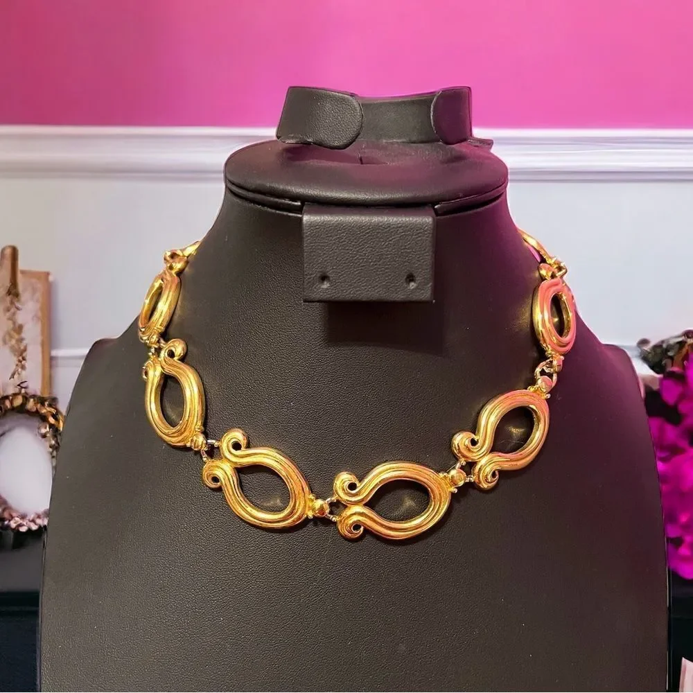 Swirly Gold Tone Statement Necklace